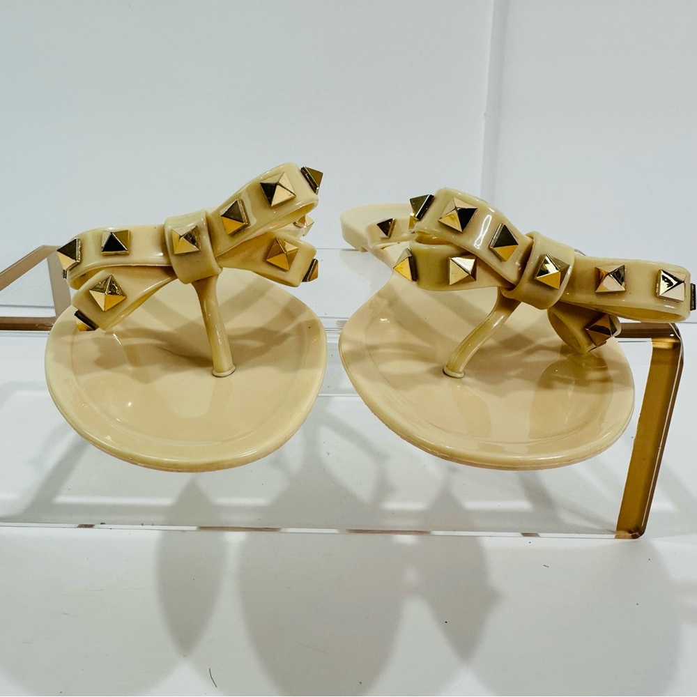 Italian Cream Jelly Sandals Gold Stud Embellished Size 9 - Picture 10 of 12